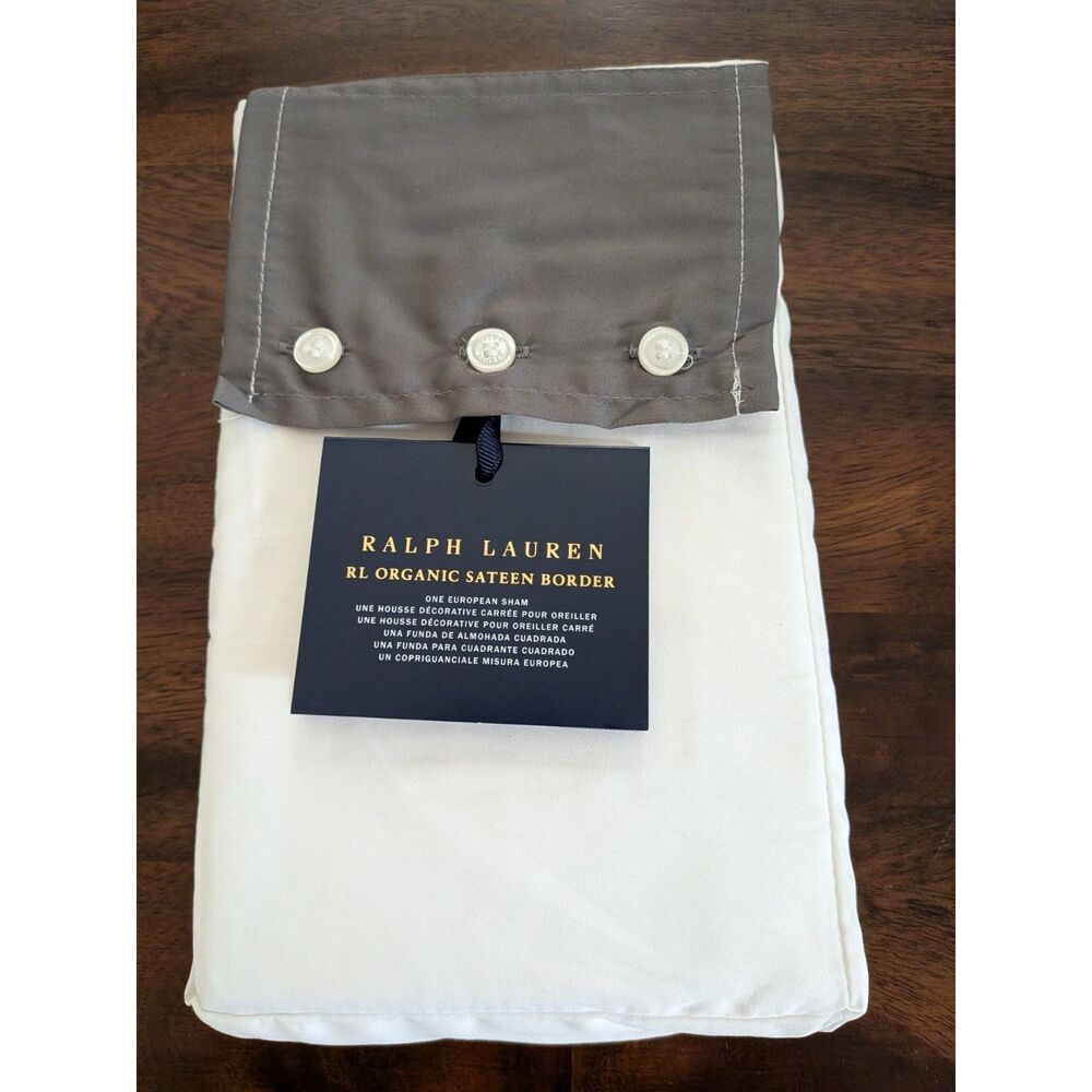 Ralph Lauren RL Organic Sateen Border Euro Sham Graphite NWT $185